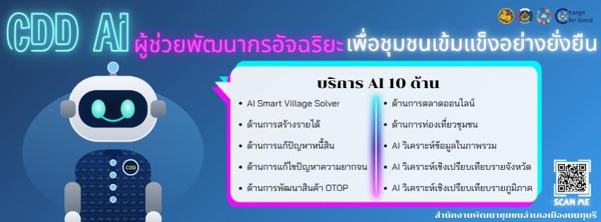 🤖 ยกระดับงานพัฒนาชุมชนสู่ยุคดิจิทัล! พบกับ "CDD AI" ผู้ช่วยอัจฉริยะ เพื่อชุมชนเข้มแข็งอย่างยั่งยืน ✨